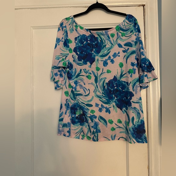 Lilly Pulitzer Tops - Lilly Pulitzer Lula Top with Ruffle sleeves Size XL